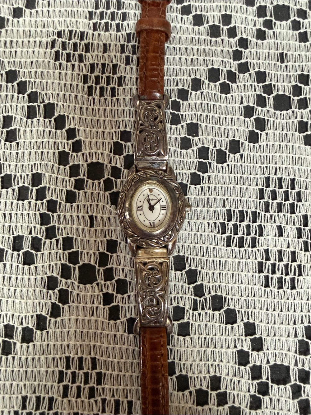 Brighton Watch Santa Barbara Silver Tone w/ Leather Band Needs Battery